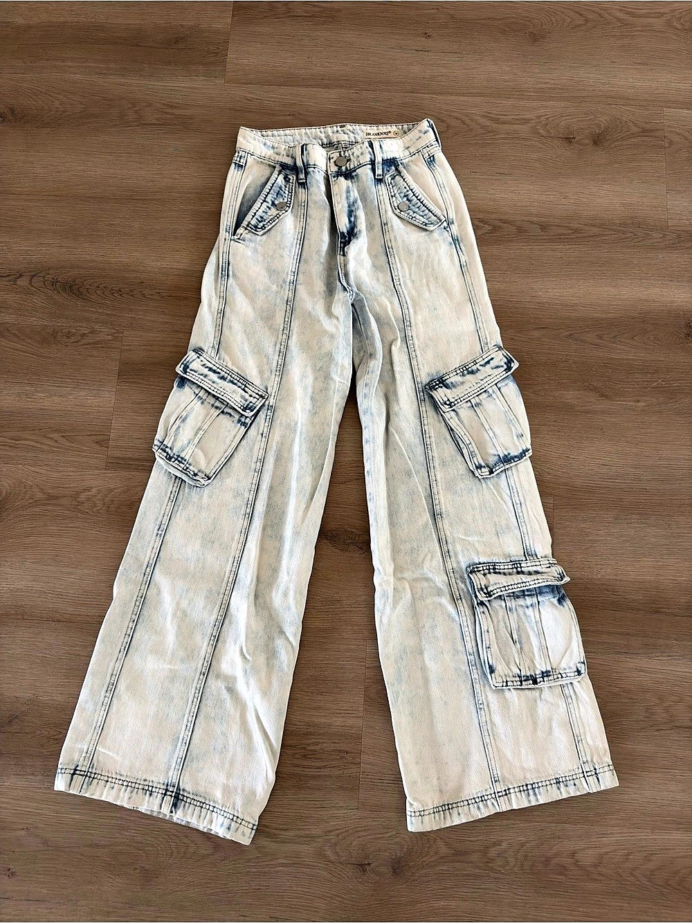 BLANKNYC The Franklin Ribcage Wide Leg Cargo Jeans Blue & White